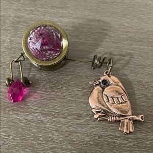 Artisan Pink and Gold Bird Brooch